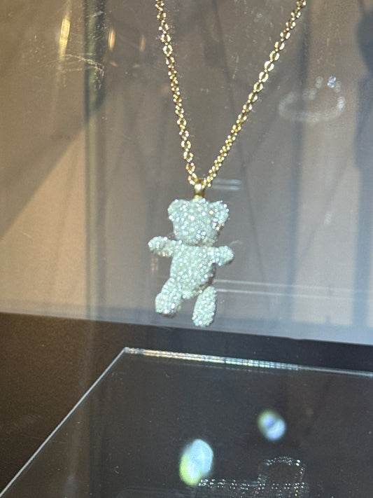 Bare Hug Necklace - White Diamond Dust - Yellow Gold Plated Chain
