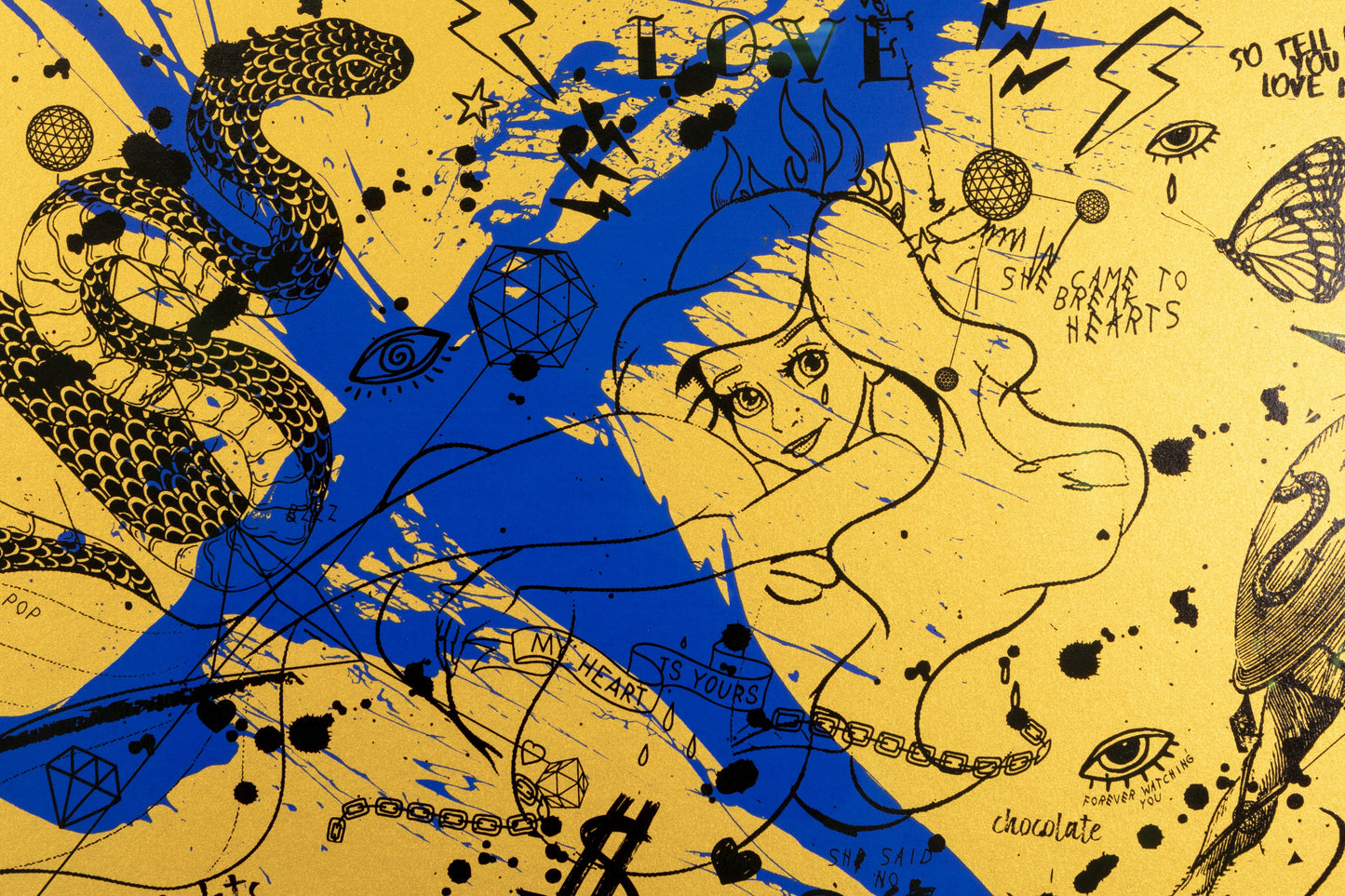 She Came To Break Hearts (edition, gold/black, ultramarine blue splash), 2020