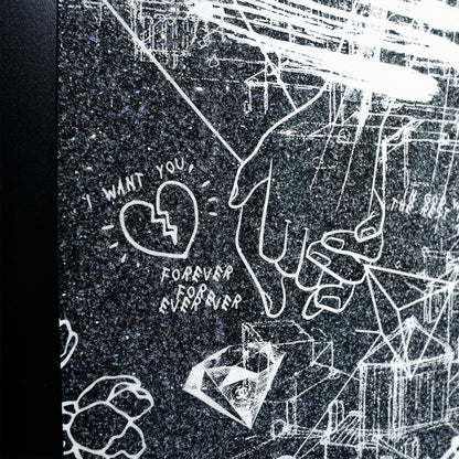 Love Over Diamonds (black/white, diamond dust) - small