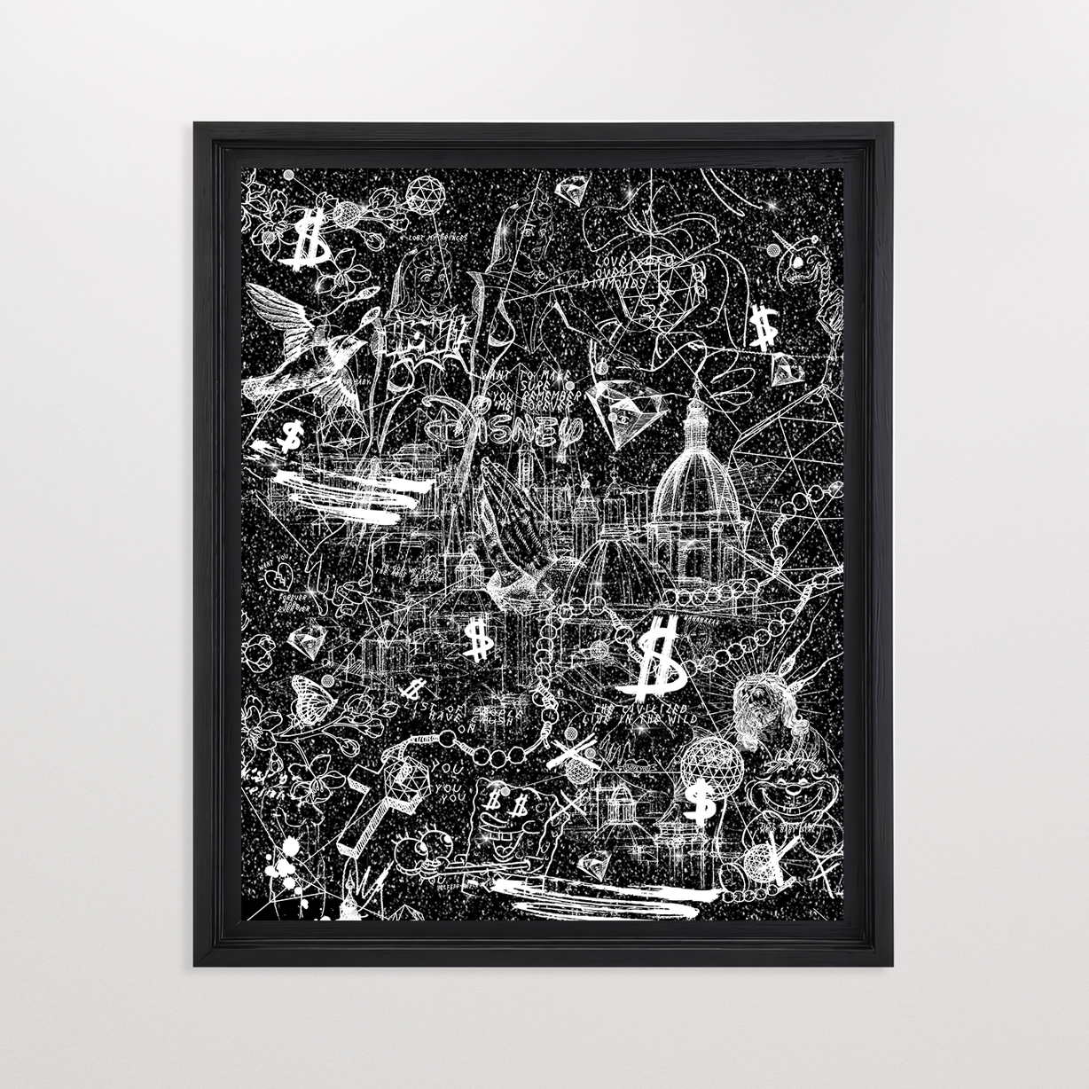 Love Over Diamonds (black/white, diamond dust) - small